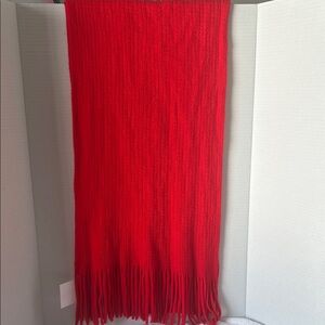 Vibrant Red Fringe Scarf 70X14 New